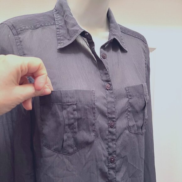 Guess Los Angeles Women's Long Sleeve Sheer Blueish Gray Button Up- Sz. X S - Picture 7 of 15